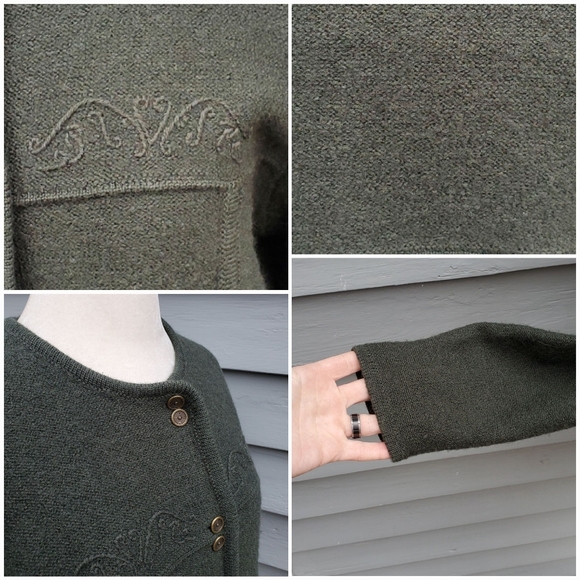 Vintage 90s y2k Pendleton Olive OD Green Wool Brass Button Cardigan Sweater Md - Picture 2 of 6